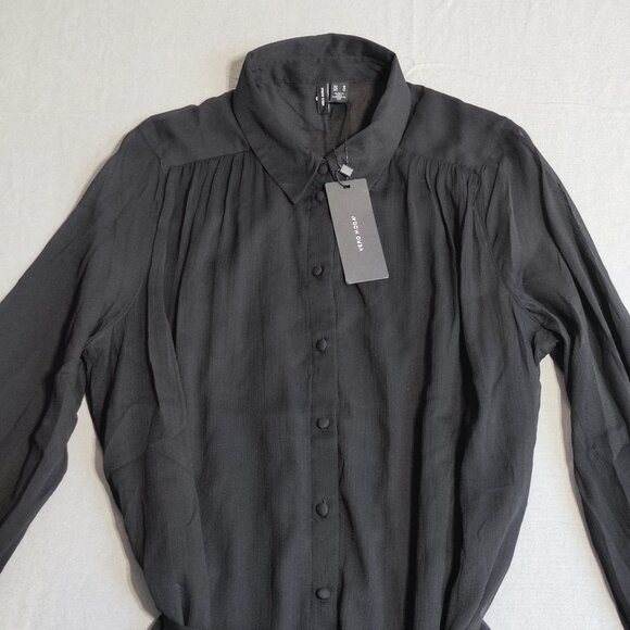 VERO MODA Vmkaya Fall Ls Short Shirt Dress women's size M black - Picture 6 of 16